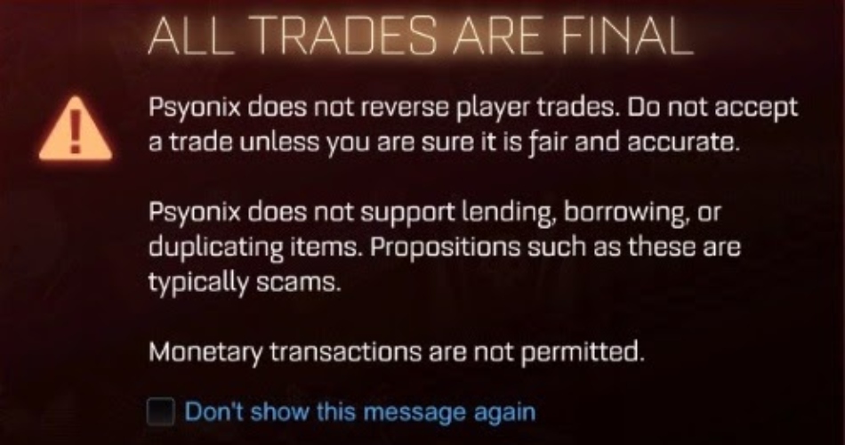 Trade Warning Rocket League