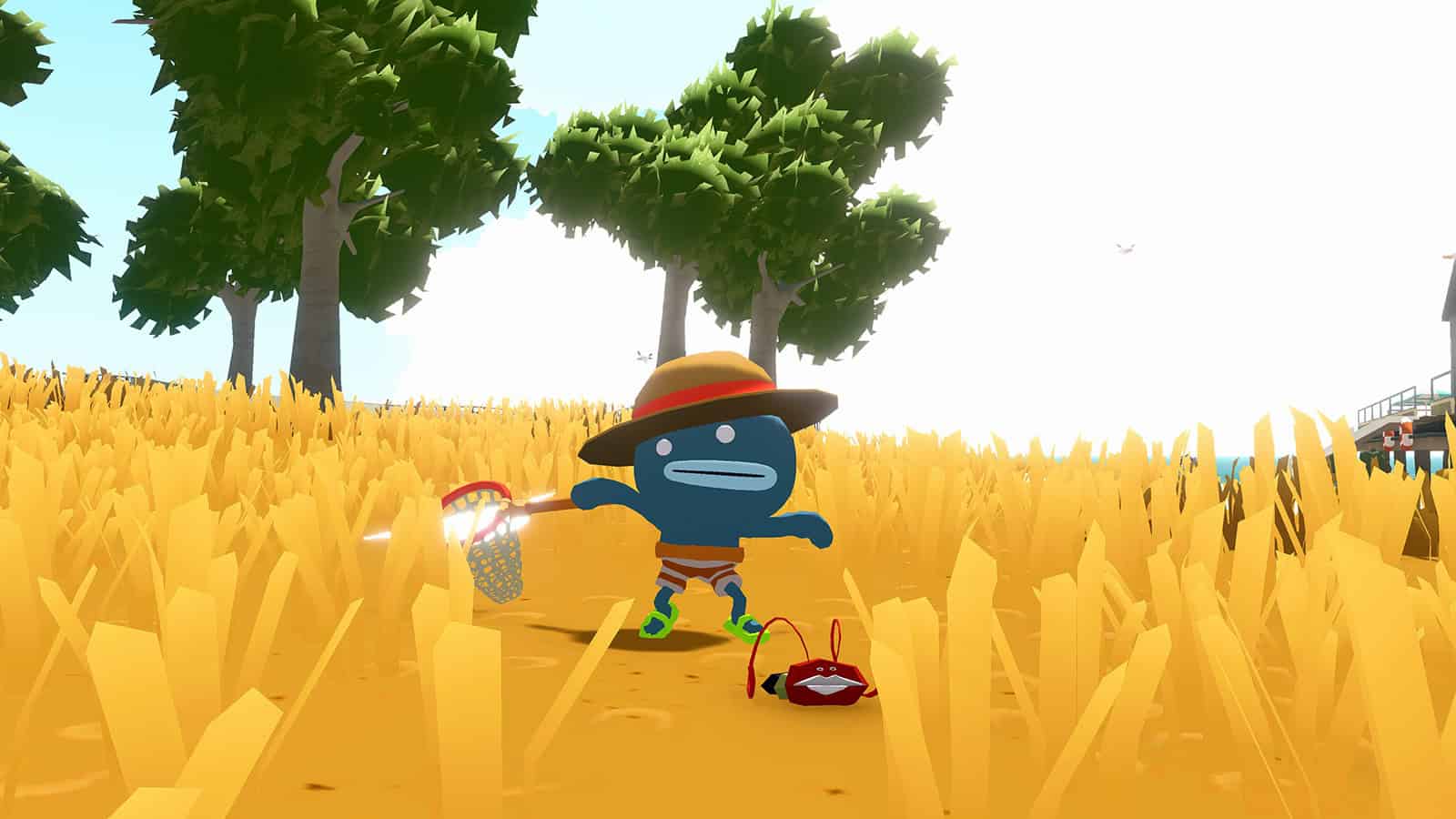 A screenshot of Tiny Terry's Turbo Trip, showcasing Terry catching an insect. 