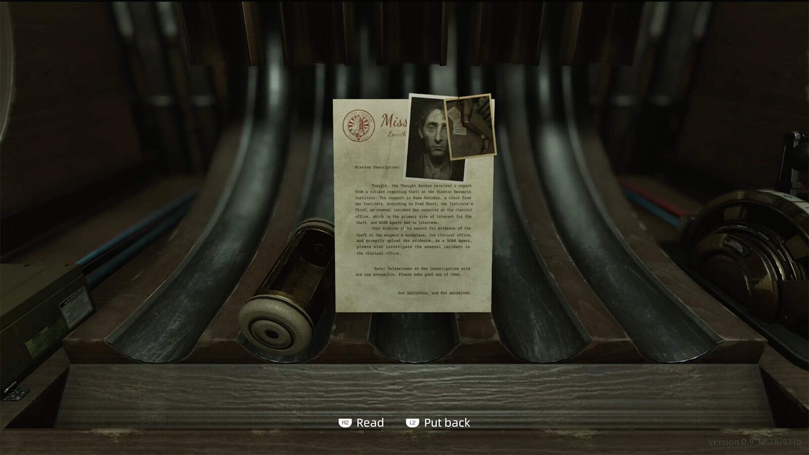 A screenshot from my demo of Karma: The Dark World showing Sean Mehndez, who I was investigating. 
