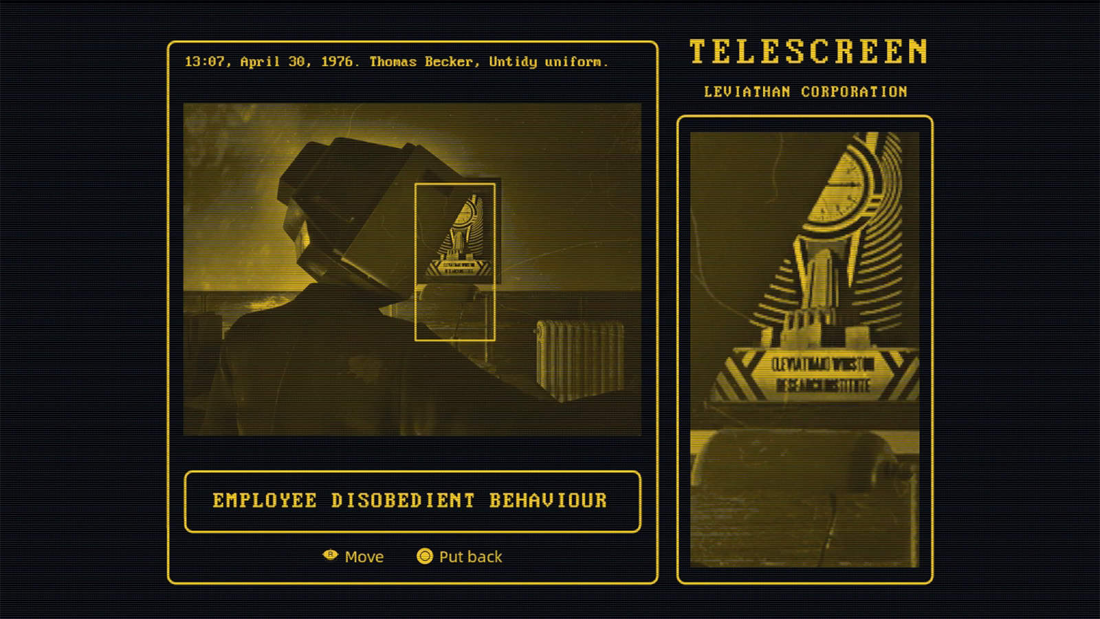 A screenshot from my time playing Karma: The Dark World showing me using telescreens to solve a puzzle.