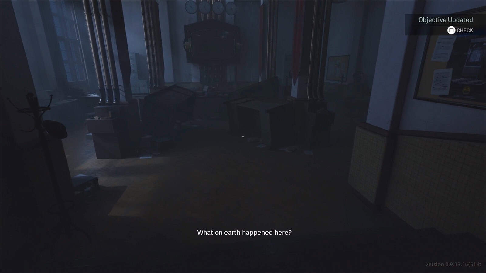 A screenshot from my time playing Karma: The Dark World showing the destroyed clerical office.